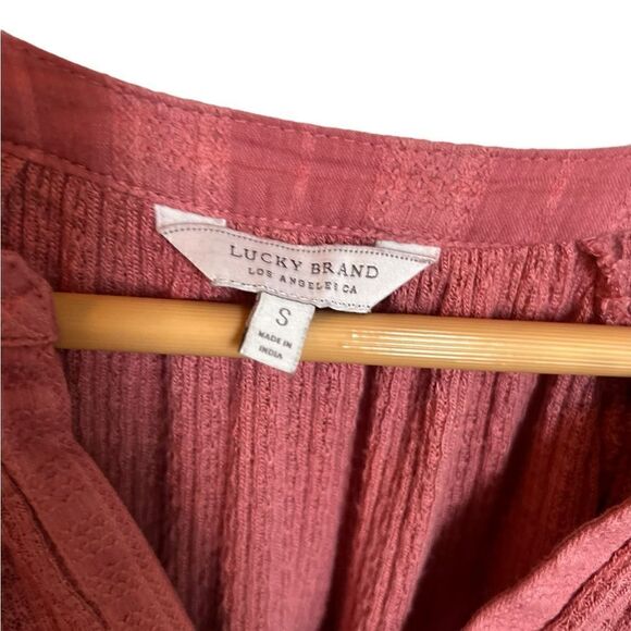 Lucky Brand Pink Embroidered Short Sleeve Waffle Knit Top Size Small - Picture 6 of 7